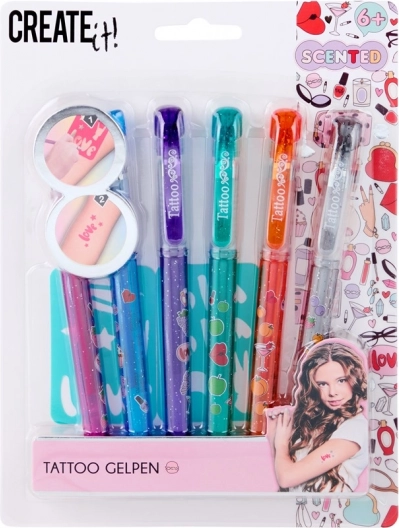 Set de tatuaje cu pixuri gel parfumate și șabloane