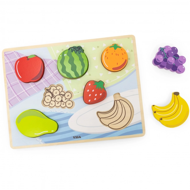 Puzzle din lemn cu fructe Montessori 2 în 1