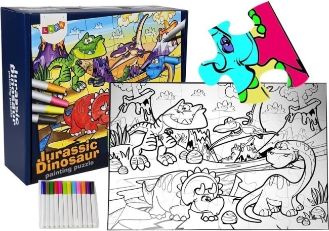 Puzzle de colorat Dinozauri cu markere