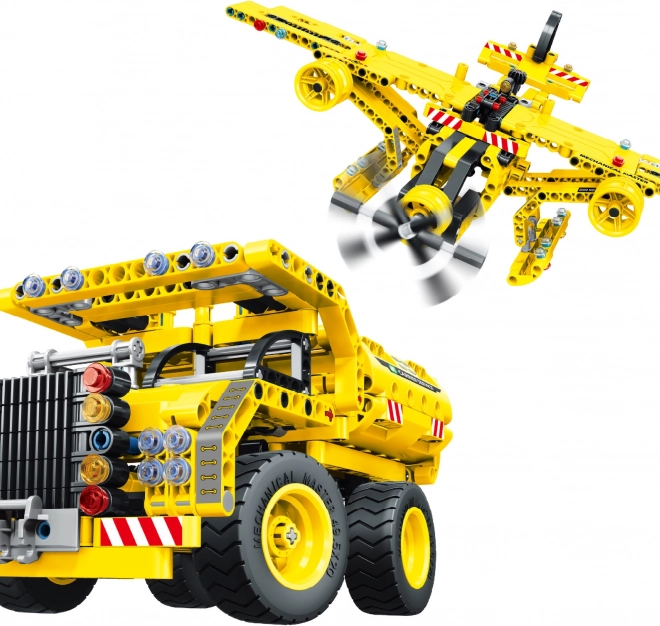 Set de construcție basculantă de marfă și avion 2‑în‑1 37 cm