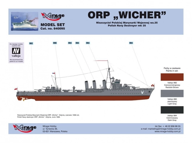 Model de navă ORP Wicher niszczyciel polonez din al Doilea Război Mondial