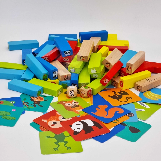 Joc din lemn Jenga Animale TOOKY TOY