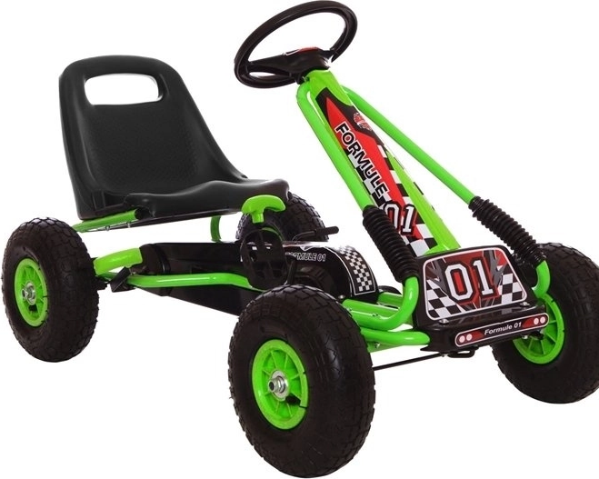 Kart cu pedale + Anvelope gonflabile + Scaun reglabil – Verde