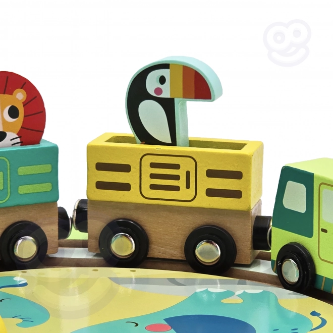 Tren de lemn cu tematică zoo de la Tooky Toy
