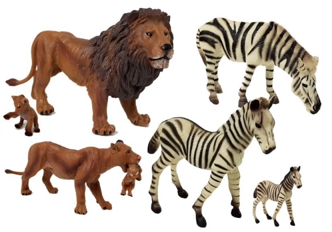 Set figurine animale sălbatice din Africa - familie de lei și zebre