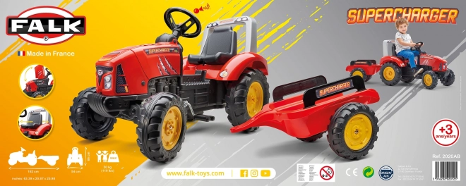 Tractor cu pedale Red Supercharger cu remorcă deschidere Falk