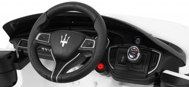Maserati Ghibli mașină electrică pentru copii Albă + Telecomandă + Pornire lentă + EVA + MP3 USB + LED