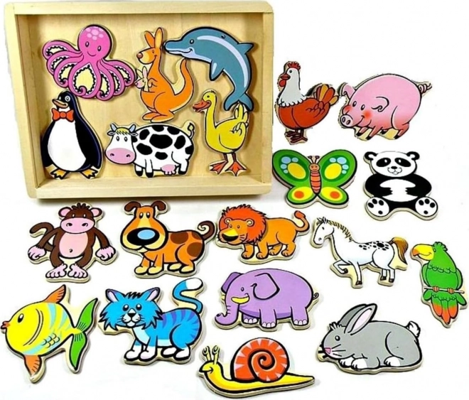 Magnete colorate din lemn Animale - set 20 buc