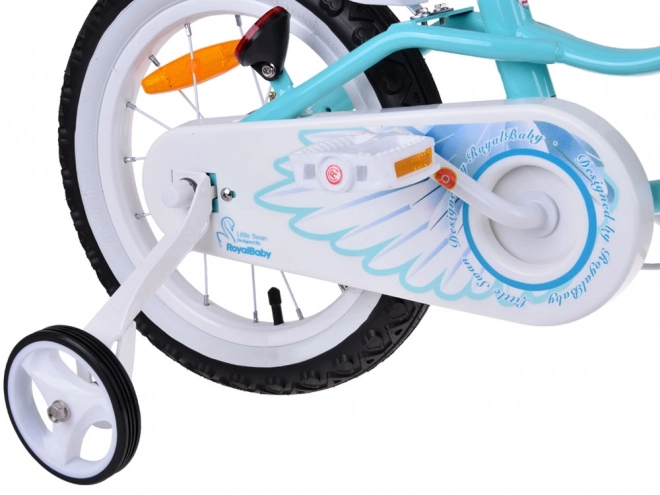 Bicicletă pentru copii Royalbaby Little Swan 14" cu coș și roți ajutătoare – turcoaz