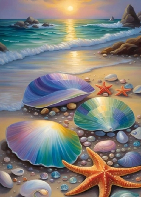 Pictura cu diamante Scoică și Stea de mare 30x40cm