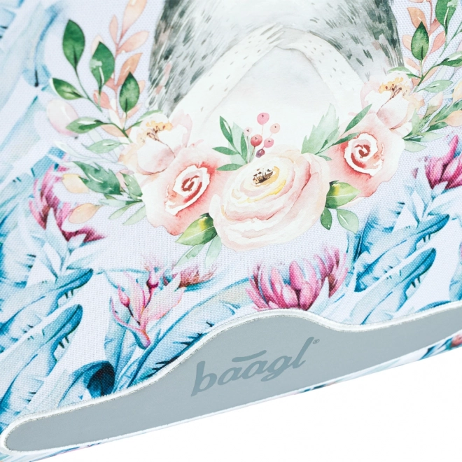 Rucsac școlar cu raton și model floral