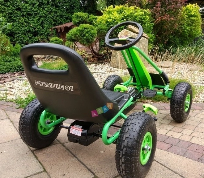 Kart cu pedale + Anvelope gonflabile + Scaun reglabil – Verde