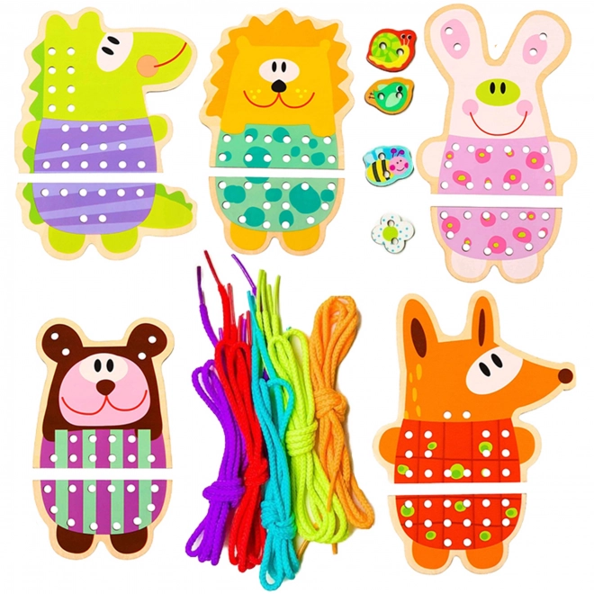 Set din lemn pentru împletit 5 în 1 animale de la Woopie Green
