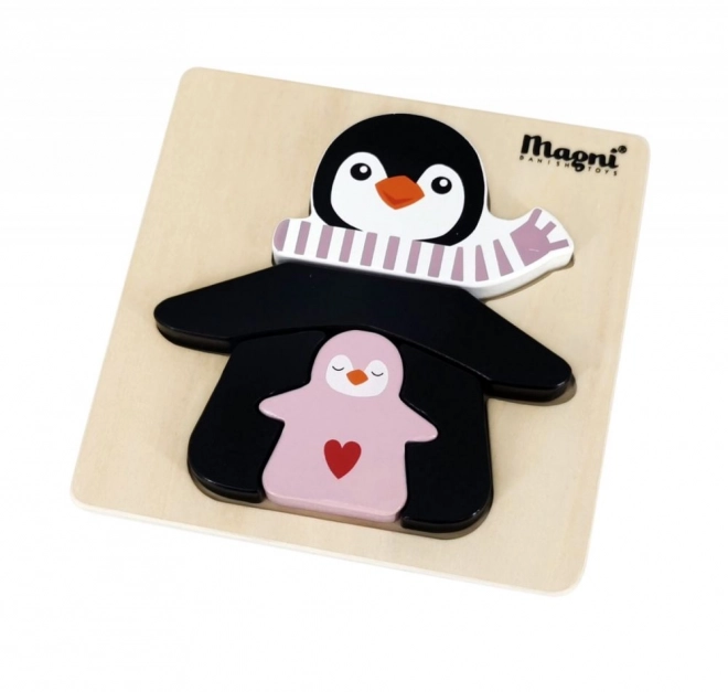 Puzzle din lemn Pinguin cu pui