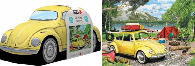 Puzzle Eurographics în cutie metalică cu Volkswagen Beetle la camping - 550 de piese