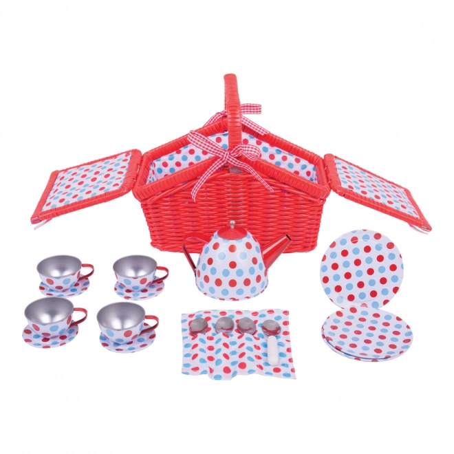 Set ceai cu buline în coș de picnic Bigjigs Toys