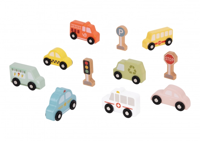 Set Vehicule și Semne de Circulație din Lemn pentru Copii
