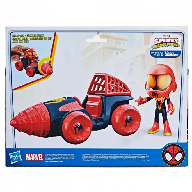 Figurină cu vehicul Spidey Miles Drill Spinner