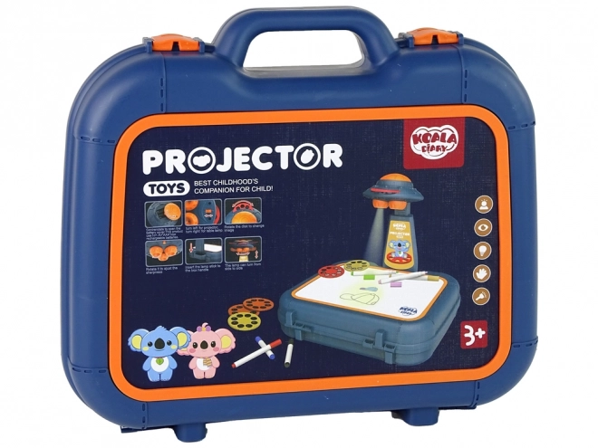 Tablă de desen cu proiector în valiză albastră cu imagini