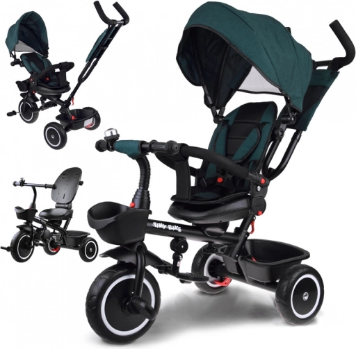 Tricicletă pentru copii 3‑în‑1 cu scaun rotativ și copertină TINY BIKE – Albastru