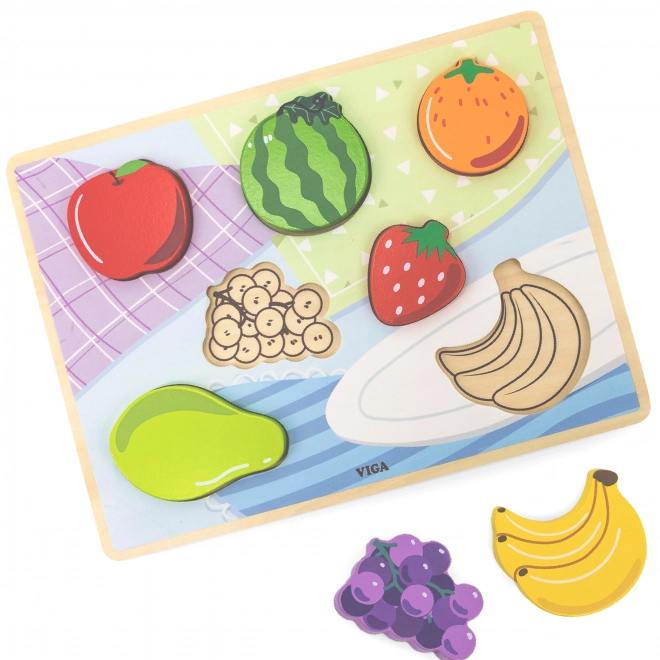 Puzzle din lemn cu fructe Montessori 2 în 1