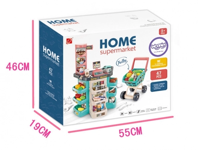 Magazin supermarket Woopie cu coș de cumpărături