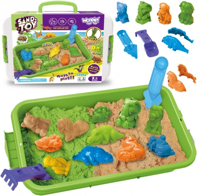 Nisip kinetic WOOPIE 1,5 kg set ZOO Safari cu forme