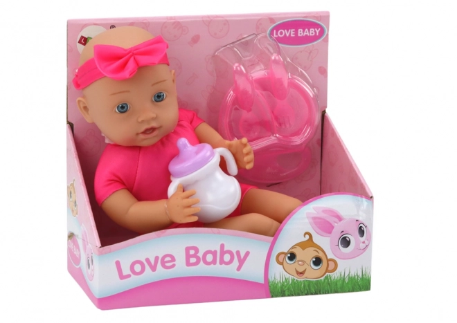 Lală bebeluș cu accesorii de hrănire roz