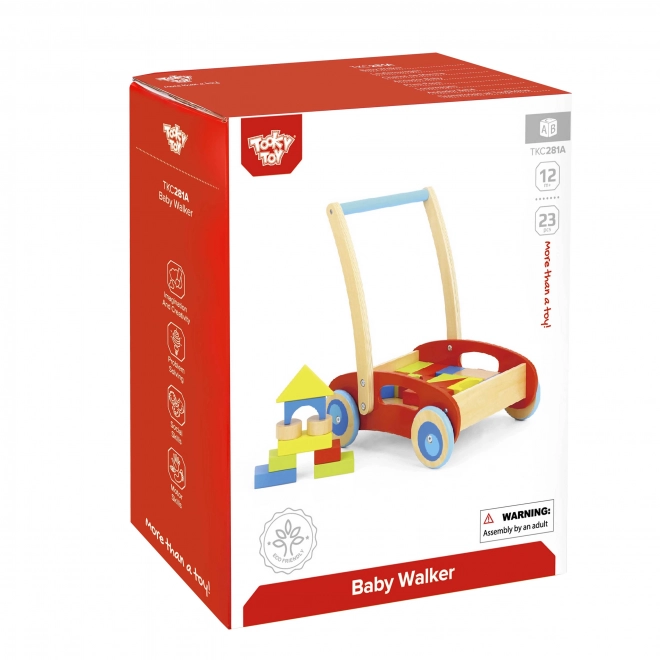 Pusher din lemn cu blocuri Tooky Toy pentru copii