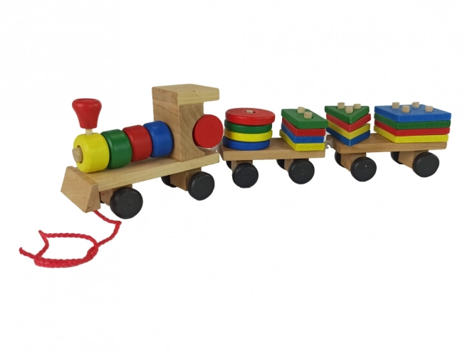 Locomotivă de tren de lemn 2 vagoane detașabile