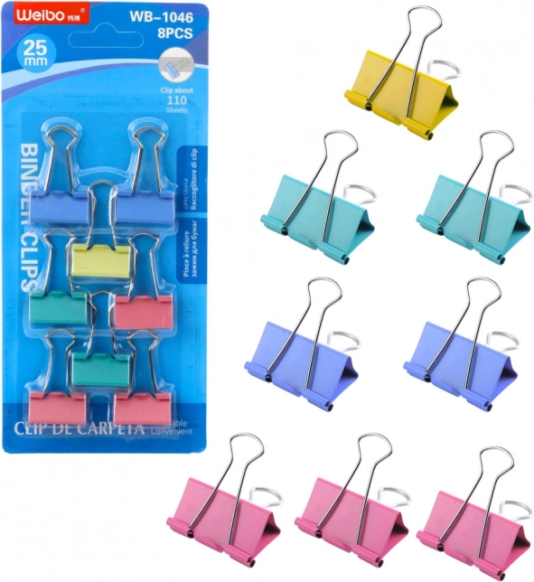 Set de cleme colorate pentru birou 25 mm 8 buc
