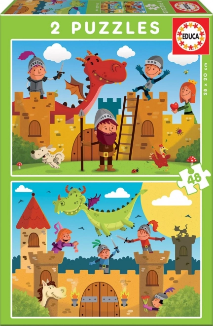 Puzzle educativ Draci și Cavaleri 2x48 piese