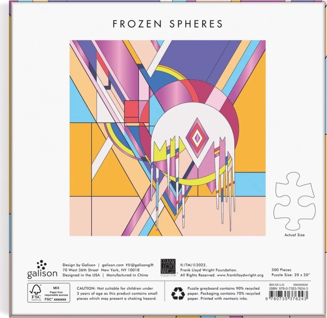 Puzzle pătrat metalic GALISON Frank Lloyd Wright: Sfere Înghețate 500 de piese