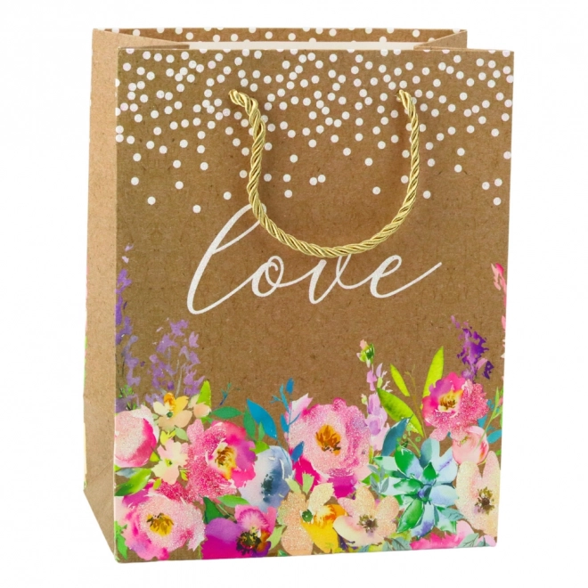 Geantă cadou cu inscripția Love cu flori