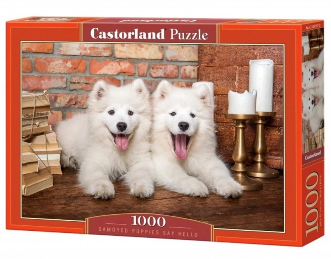 Puzzle 1000 piese Cățeluși Samoyed Salută