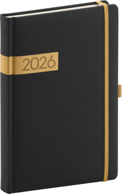 Agendă zilnică Twill negru-auriu 2026