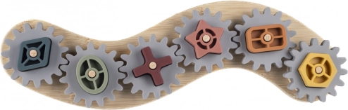 Puzzle din silicon și bambus, rotițe dințate, Multicolor
