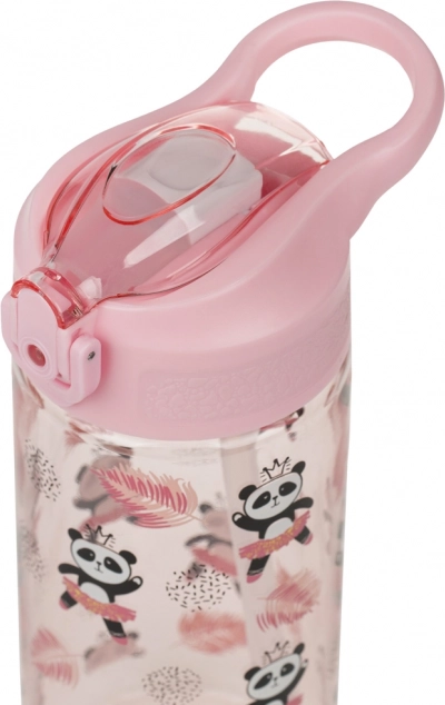 Sticlă roz pentru copii cu pai Panda 500 ml