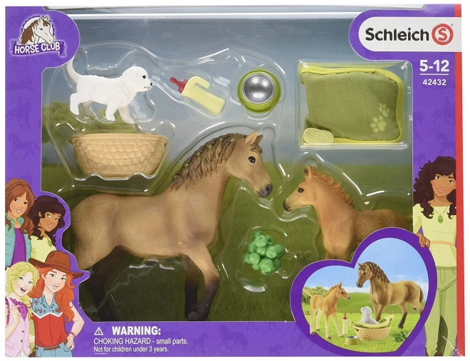 Set figurine mânz și cal Quarter Schleich cu cățeluș și accesorii