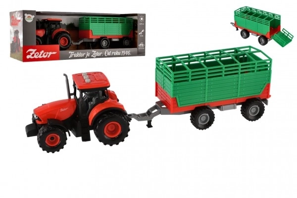 Tractor Zetor cu remorcă din plastic 36cm cu inerție pe baterii cu lumină și sunet