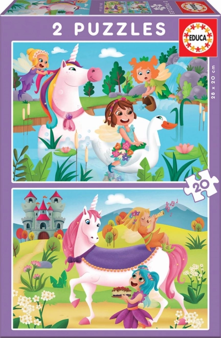 Puzzle Educa unicorni și zâne 2x20 piese