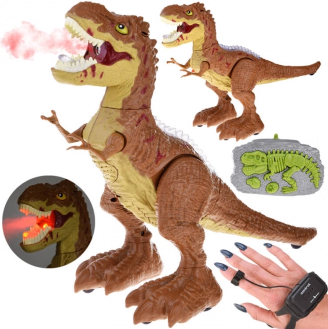 Dinozaur RC controlat prin gesturi și telecomandă, lumini, sunete și abur – Maro