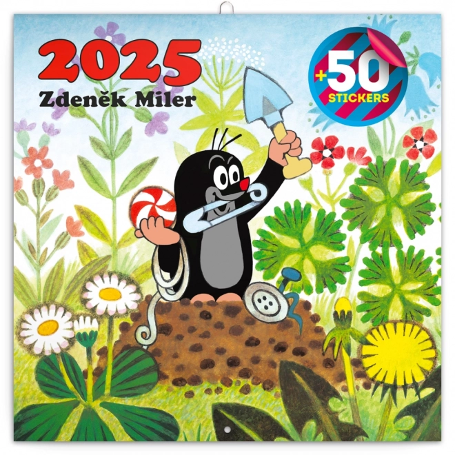 calendar de perete cu Krteček 2025 cu 50 de autocolante