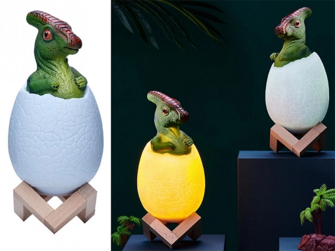 Lampă de noapte dinozaur ou cu LED RGB pentru copii