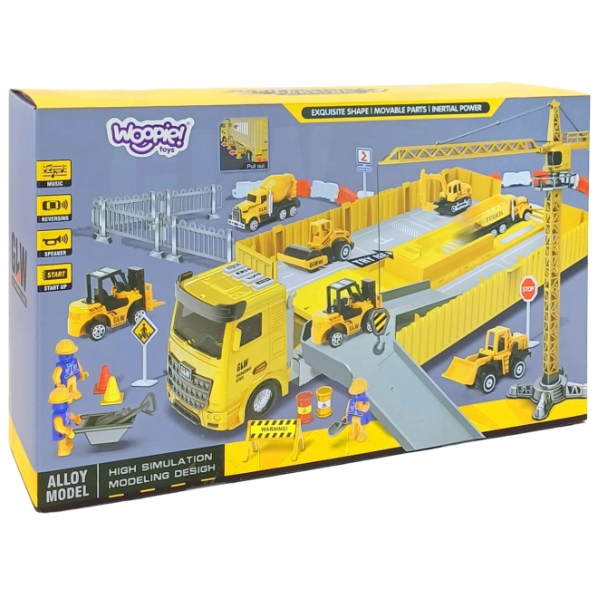 Camion mare de construcții 6 în 1 cu macara și accesorii Woopie