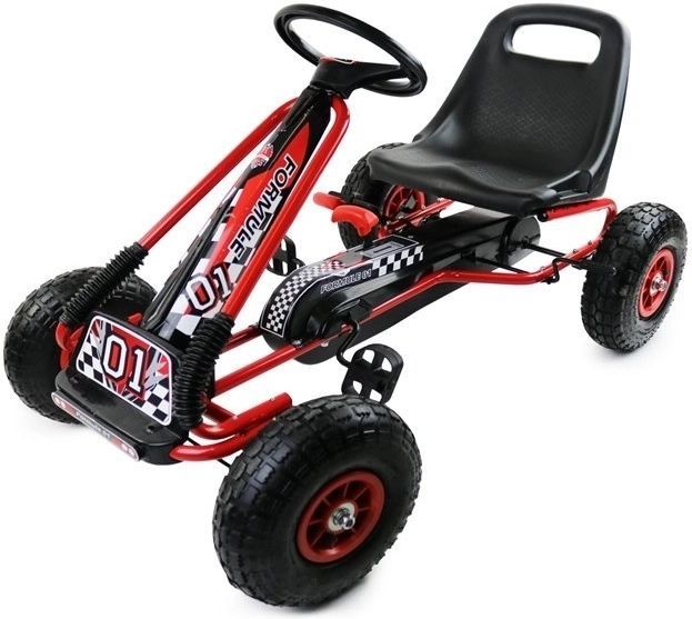 Kart cu pedale + Anvelope gonflabile + Scaun reglabil – Roșu