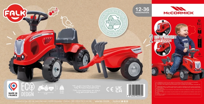 Tractorul Baby Mac Cormick roșu cu remorcă