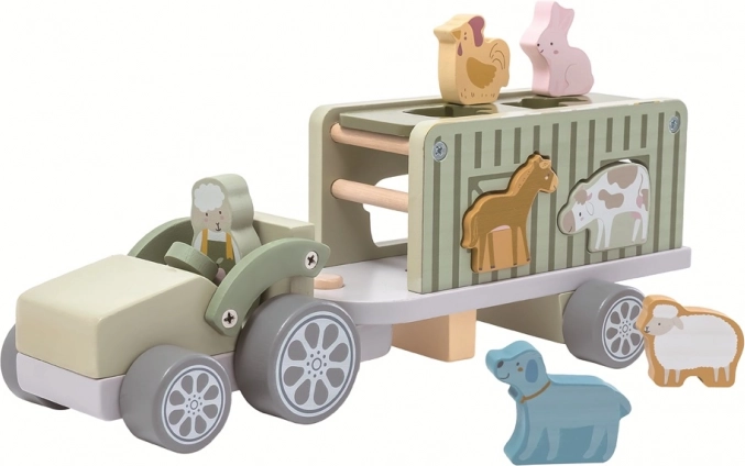 2Kids Toys mașină de lemn cu animăluțe și sortator de forme