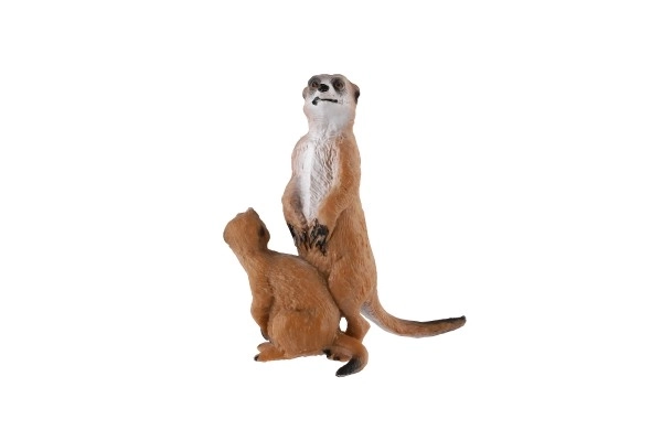 Figurină decorativă Suricată cu pui - plastic, maro deschis, 8cm