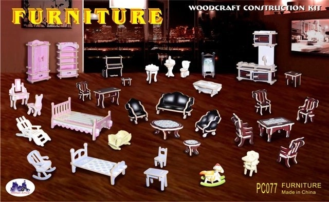Puzzle 3D din lemn mini mobilier colorat
